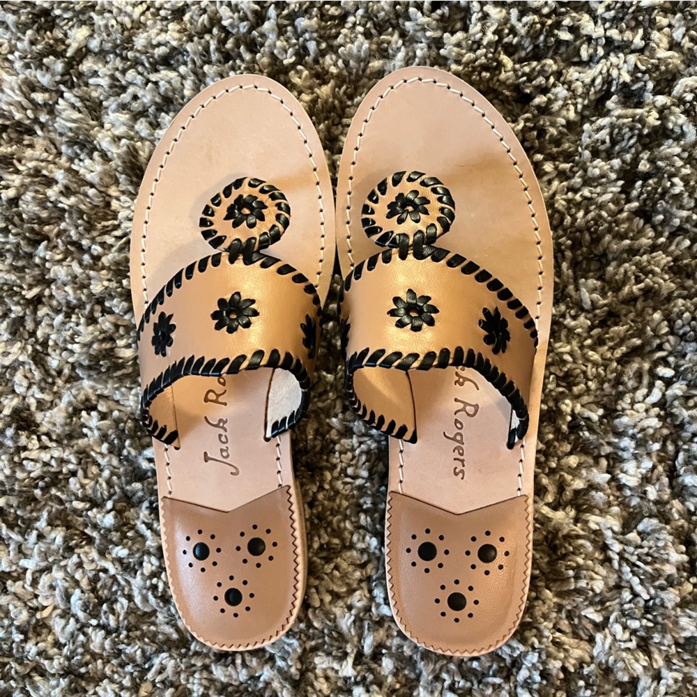 Jack Rogers Original Jacks Flat Sandal Size 9.5 Cafe Au Lait with Black *NWOT* - Picture 3 of 9